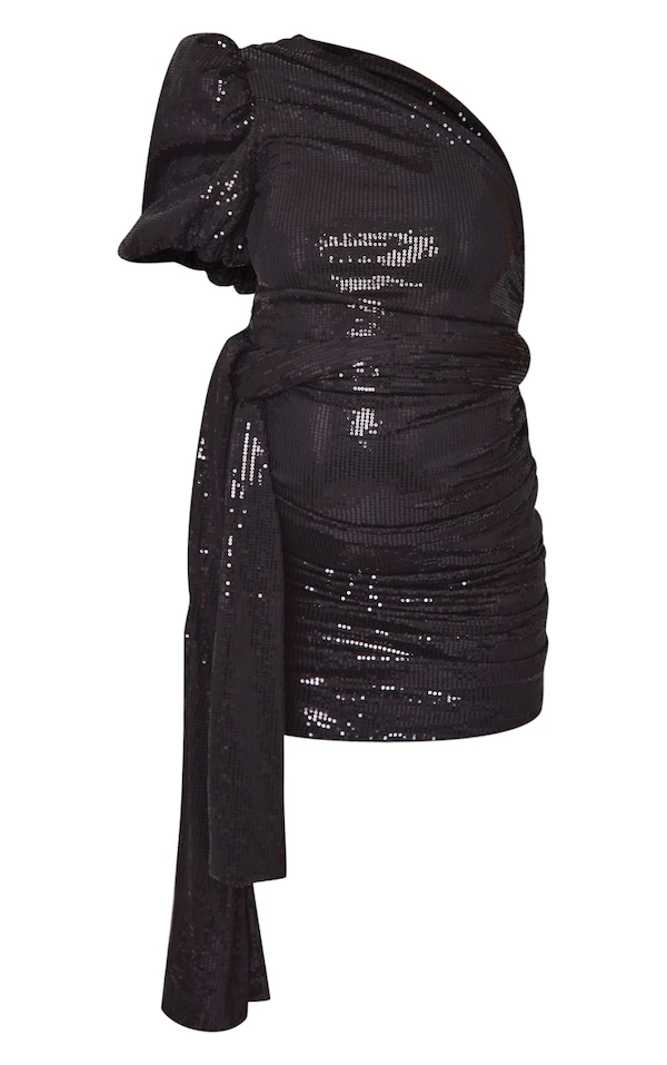 Maternité Robe De Grossesse Asymétrique Noire à Fronces Et Sequins 7 Maternité Robe De Grossesse Asymétrique Noire à Fronces Et Sequins – Image 5