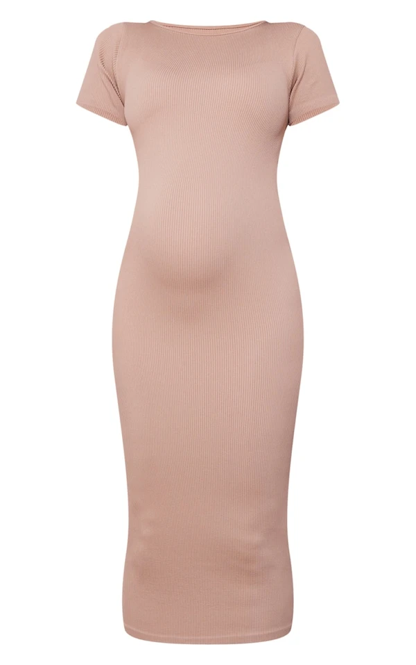 Maternité Robe De Grossesse Mi-longue Côtelée Gris Pierre Détail Contours à Manches Courtes 7 Maternité Robe De Grossesse Mi-longue Côtelée Gris Pierre Détail Contours à Manches Courtes – Image 5