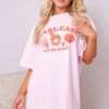Robe De Chambre Style T-shirt Rose à Slogan "Pearl-ease Let Me Sleep" Imprimé