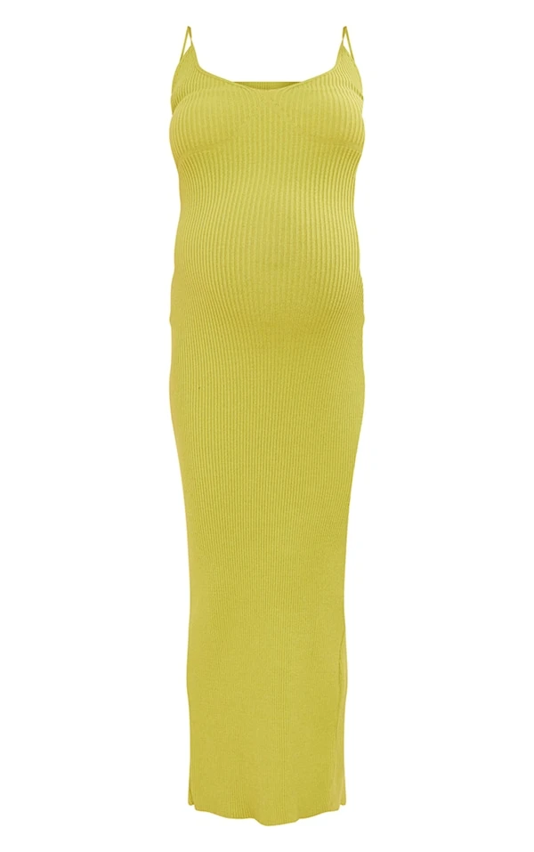 Maternité Robe De Grossesse Longue En Maille Tricot Vert Olive à Bretelles 7 Maternité Robe De Grossesse Longue En Maille Tricot Vert Olive à Bretelles – Image 5