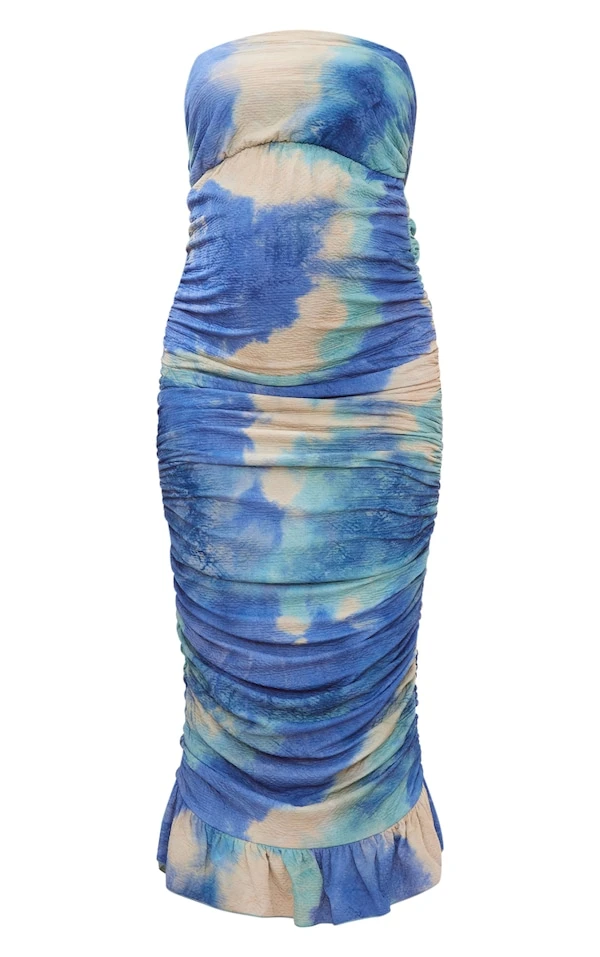 Maternité Robe De Grossesse Longue Froncée à Bustier Imprimé Dégradé Bleu 7 Maternité Robe De Grossesse Longue Froncée à Bustier Imprimé Dégradé Bleu – Image 5