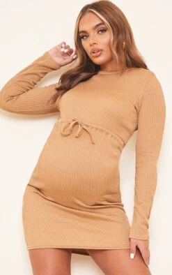 Maternité Mini-robe De Grossesse Camel à Nouer Sur La Taille