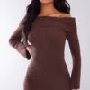 Tall Mini Robe Pull Chocolat à épaules Dénudées