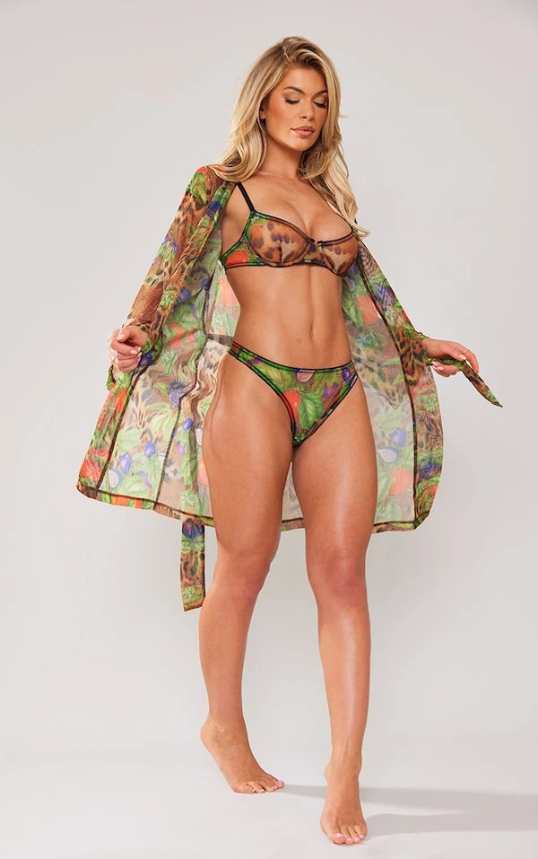 Robe De Chambre En Mesh Multicolore Imprimé Léopard 5 Robe De Chambre En Mesh Multicolore Imprimé Léopard – Image 3