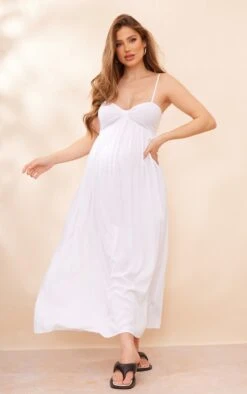 Maternité Robe De Grossesse Longue Blanche En étamine à Bretelles Et Détail Bonnets -Logic || Diamond || Zero Soldes Boutique de86016d5e660aa5fa4eb38302cf0863f71cebda cne2281 3