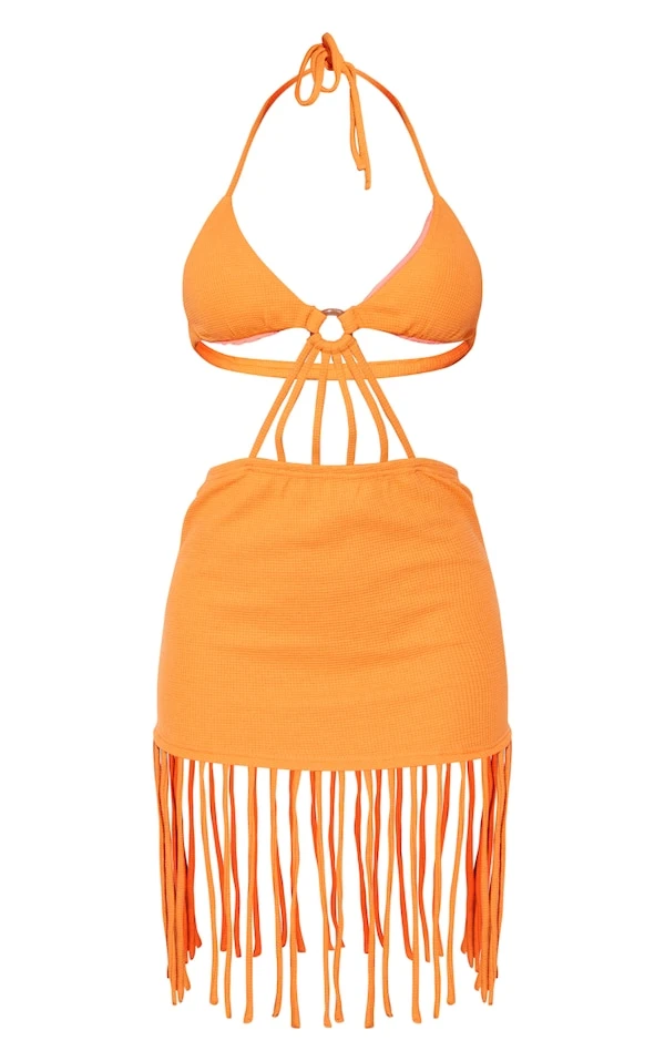 Robe De Plage Orange En Maille Crochetée Découpée à Anneau 7 Robe De Plage Orange En Maille Crochetée Découpée à Anneau – Image 5
