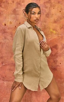 Diamond Robe Chemise De Plage Oversize CrĂȘpĂ©e Douce Gris Pierre