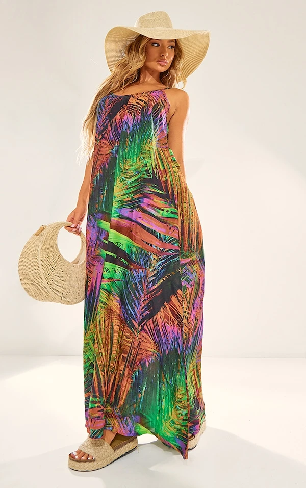 Diamond Robe De Plage Multicolore Imprimé Feuilles Oversize à Dos Ouvert 5 Diamond Robe De Plage Multicolore Imprimé Feuilles Oversize à Dos Ouvert – Image 3