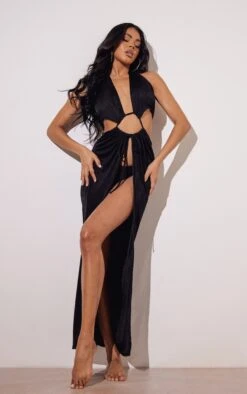 Robe De Plage Découpée Noire à Nouer