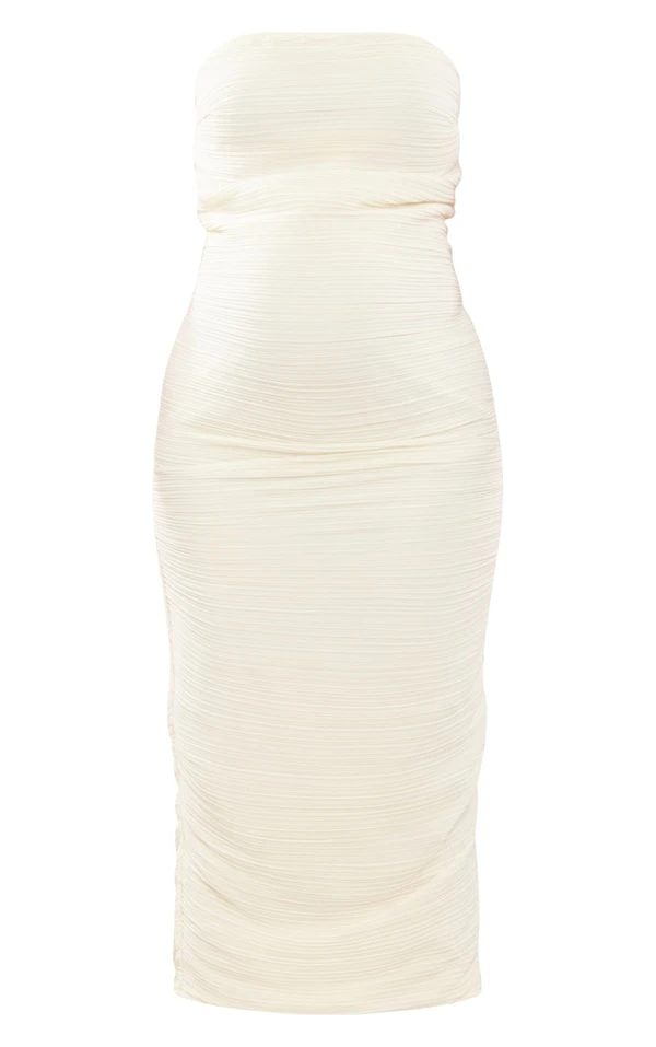 Maternité Robe De Grossesse Bustier Longue Crème à Fronces 7 Maternité Robe De Grossesse Bustier Longue Crème à Fronces – Image 5