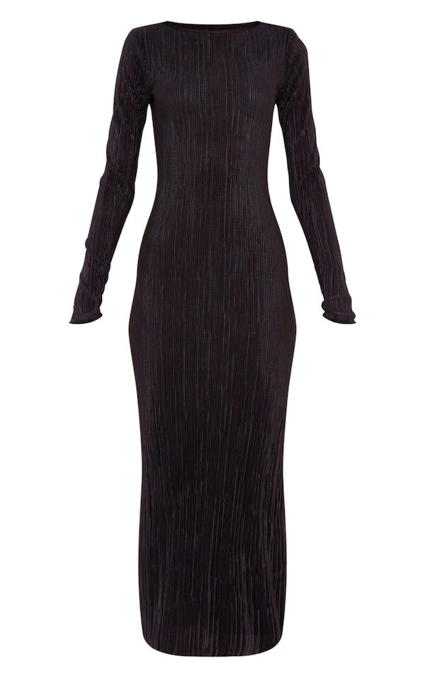 Tall Robe Mi-longue Plissée Noire Fendue à Manches Longues 7 Tall Robe Mi-longue Plissée Noire Fendue à Manches Longues – Image 5