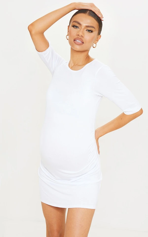 Maternité Robe De Grossesse Tee-shirt Basique Blanche à Manches Courtes 5 Maternité Robe De Grossesse Tee-shirt Basique Blanche à Manches Courtes – Image 3