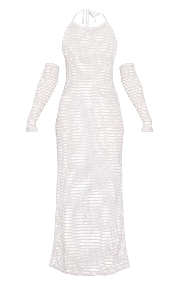 Robe Longue De Plage En Maille Crochet Blanche 6 Robe Longue De Plage En Maille Crochet Blanche – Image 4