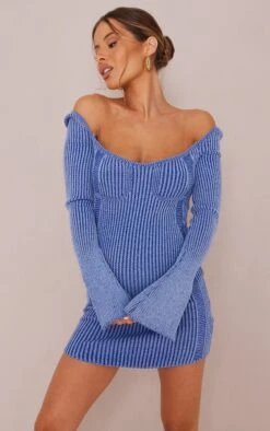 Maternité Robe Corset De Grossesse En Maille Tricot Contrastantée Bleue